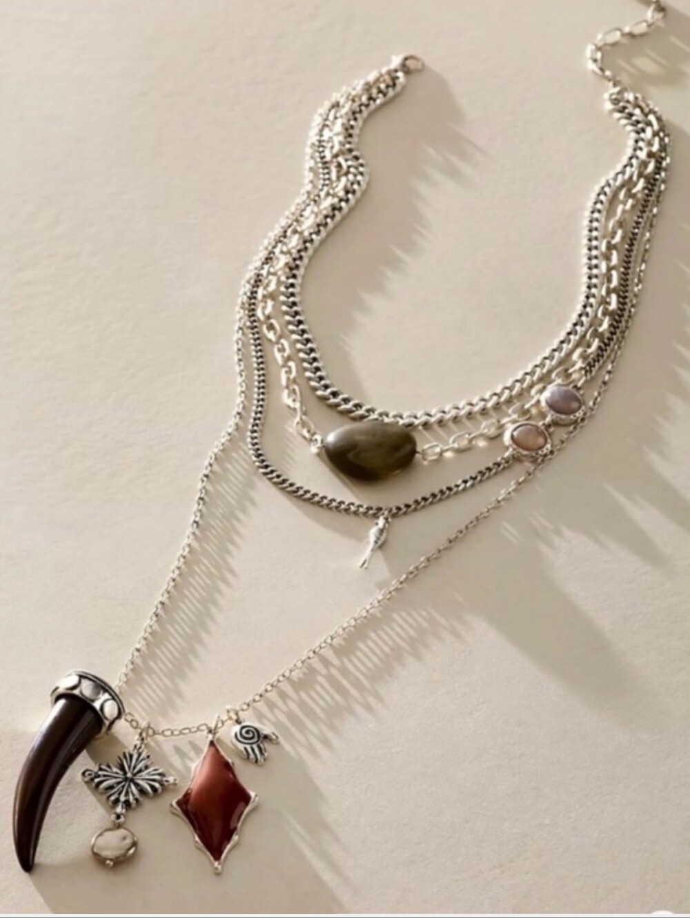 NWT Free People Zella Layer Necklace. Silver Tone